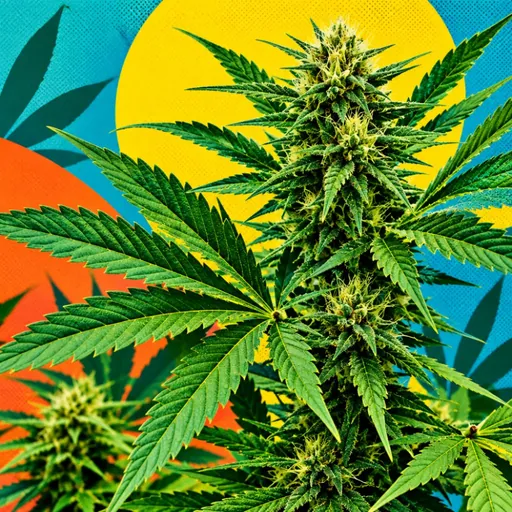 Hemp leaves in a bright pop-art illustration.