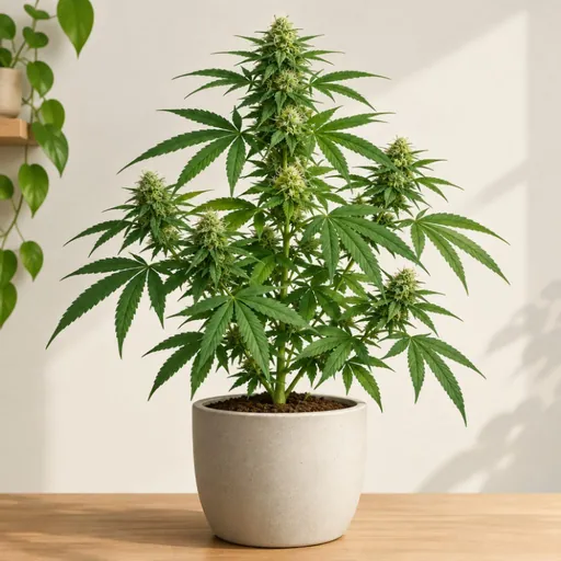 Illustrated potted hemp plant indoors.