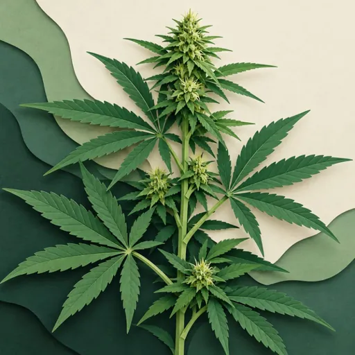 Hemp leaves in a layered paper-cut illustration.