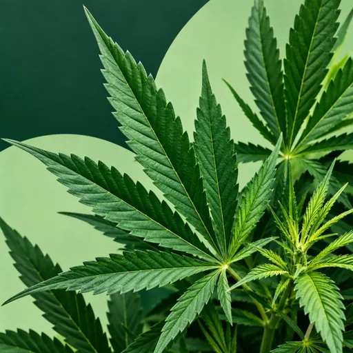 Graphic illustration of hemp leaves.