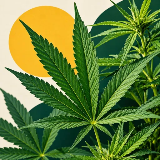 Graphic illustration of hemp leaves.