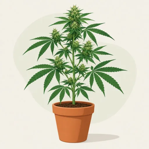 Illustration of a hemp plant in a terracotta pot.