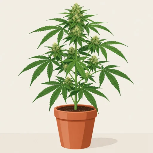 Illustration of a hemp plant in a terracotta pot.
