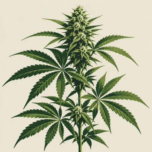 Stencil-style illustration of a hemp plant.