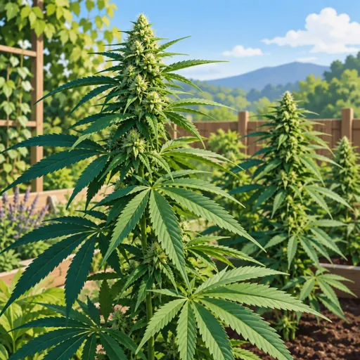 Hemp plants growing in a garden.