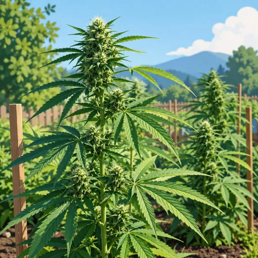 Hemp plants growing in a garden.