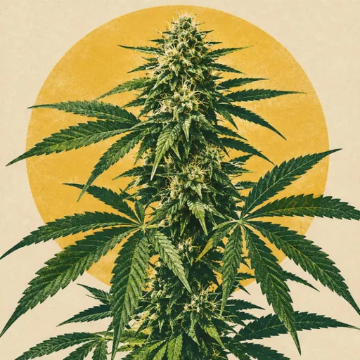 Hemp plant in a screen-print style illustration.