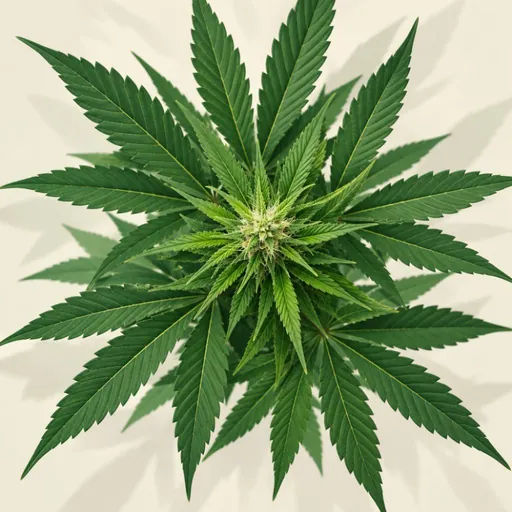 Hemp plant viewed from above.