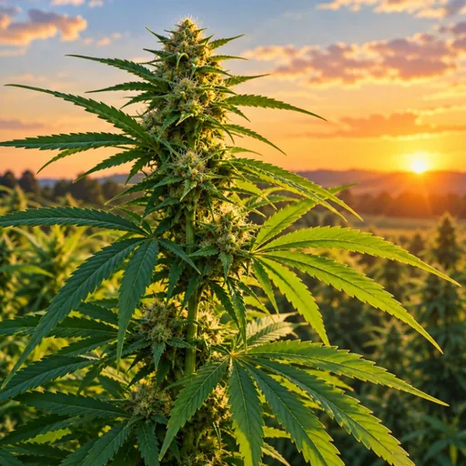 Hemp plant in warm evening light.