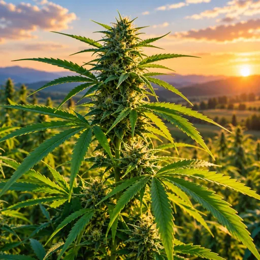 Hemp plant in warm evening light.