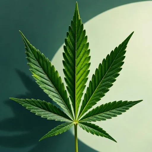 Close-up illustration of a hemp leaf.