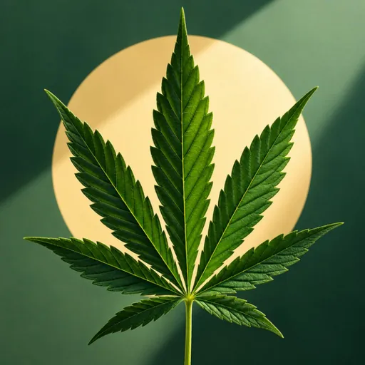 Close-up illustration of a hemp leaf.