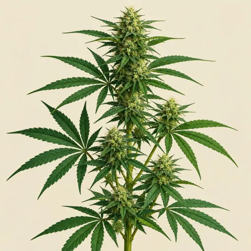 Hemp plant illustrated against a plain background.