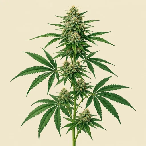 Hemp plant illustrated against a plain background.