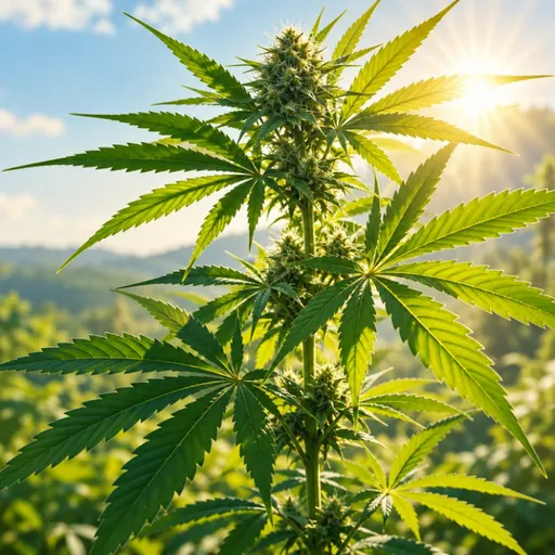 Sunlight filtering through hemp leaves.