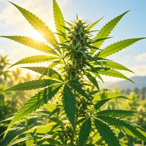 Sunlight filtering through hemp leaves.