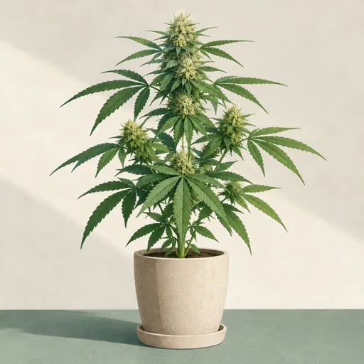 Illustrated hemp plant in a simple pot.