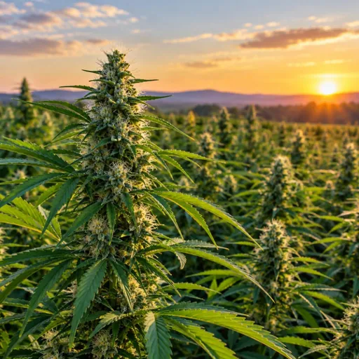 Hemp plants growing in a field.