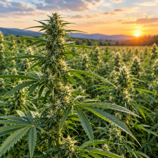 Hemp plants growing in a field.