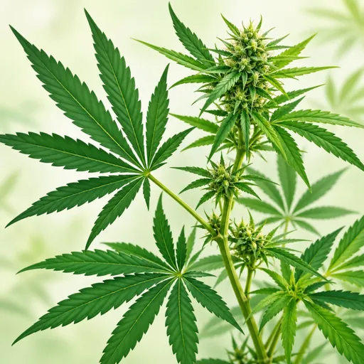 Hemp leaves and stems in a natural arrangement.