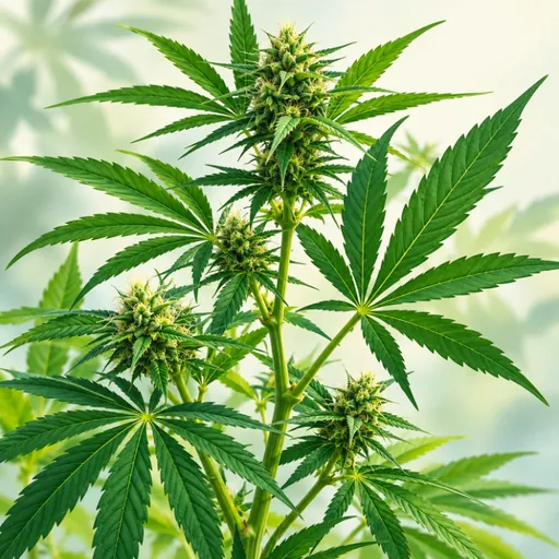 Hemp leaves and stems in a natural arrangement.